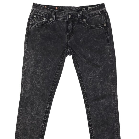 Miss Me Jeans Women's 28 Signature Rise Skinny Black Acid Wash Rhinestone 30x30 - Picture 3 of 7